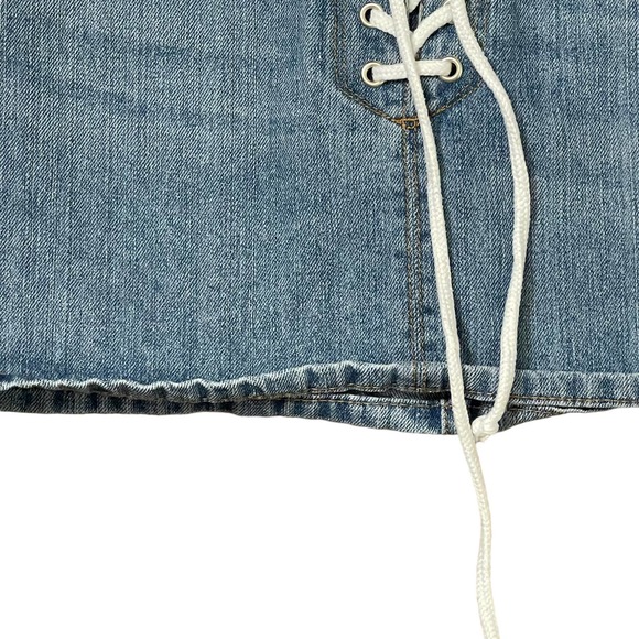 Forever 21 Denim Jean Skirt Size Small Light Blue Lace Up Tie Womens 26X12.5 - Picture 3 of 10